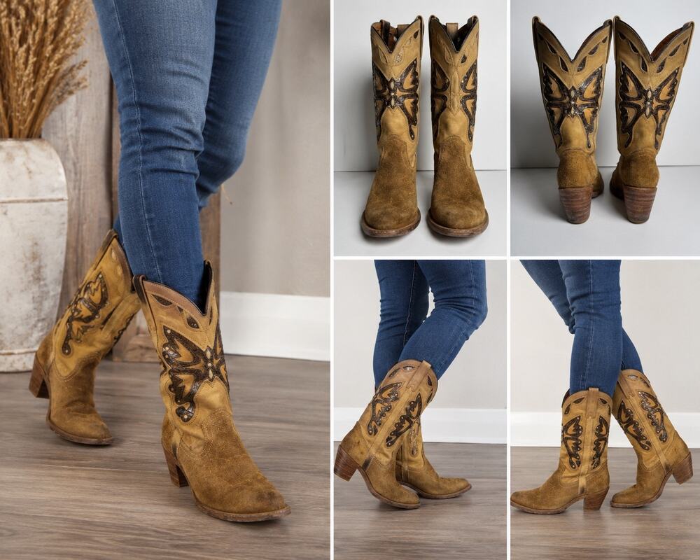 Miss Capezio Western Cowboy Boots Womens 7M Brown Suede Leather USA Vintage Boho
